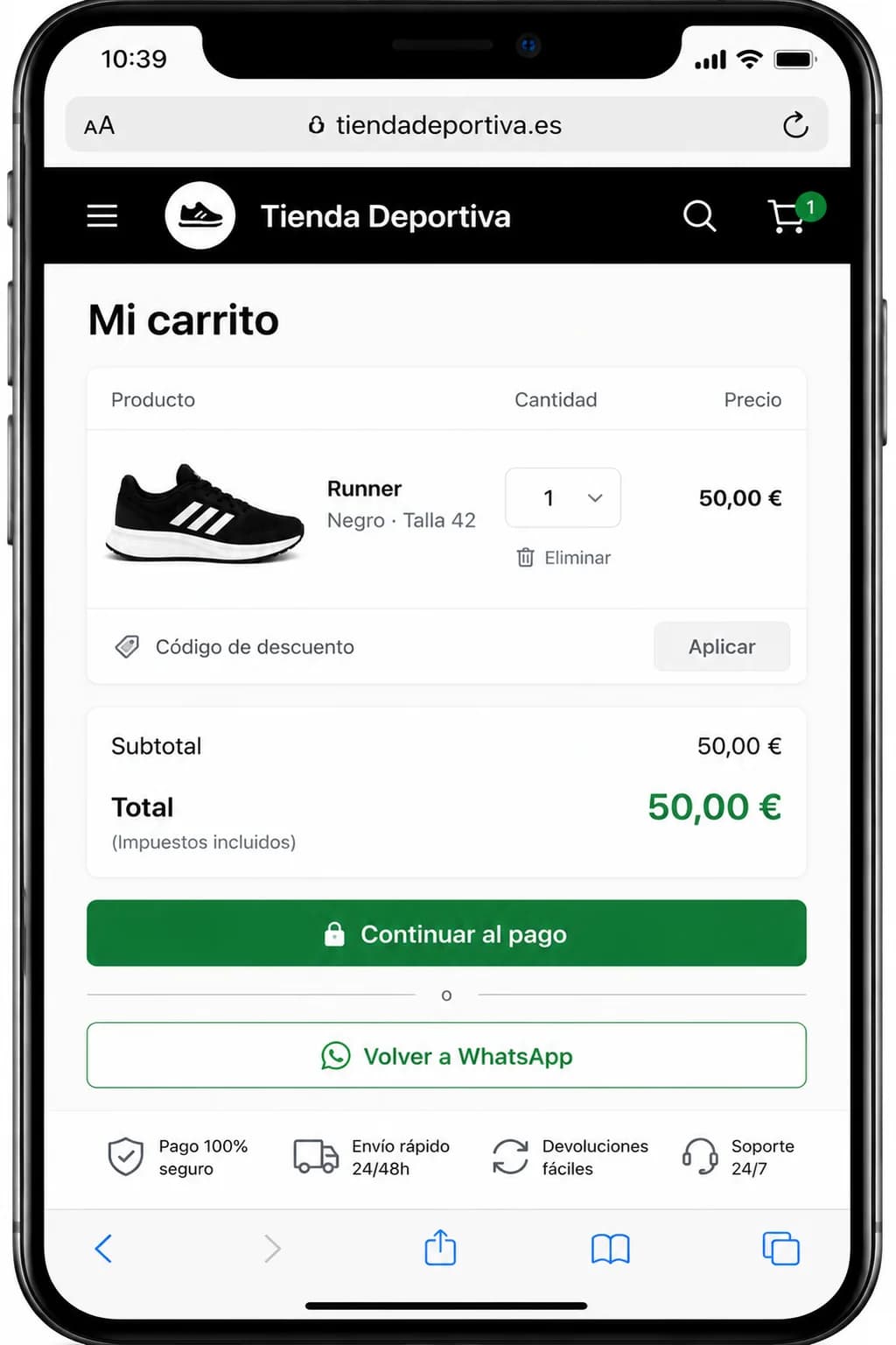 El cliente revisa su carrito