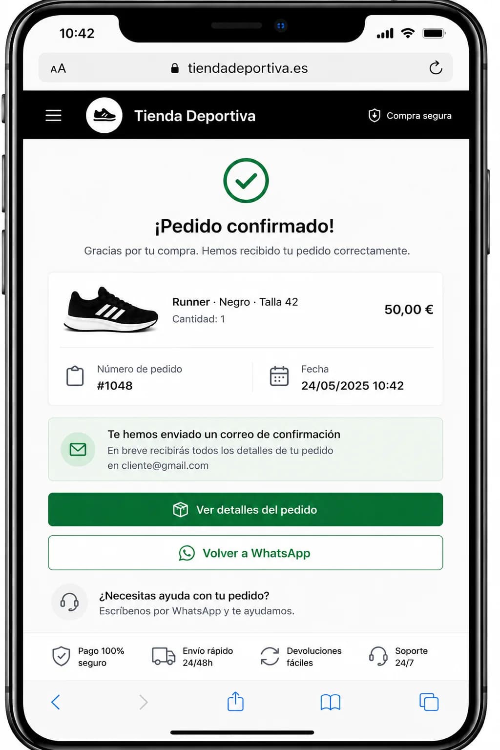 La compra queda confirmada